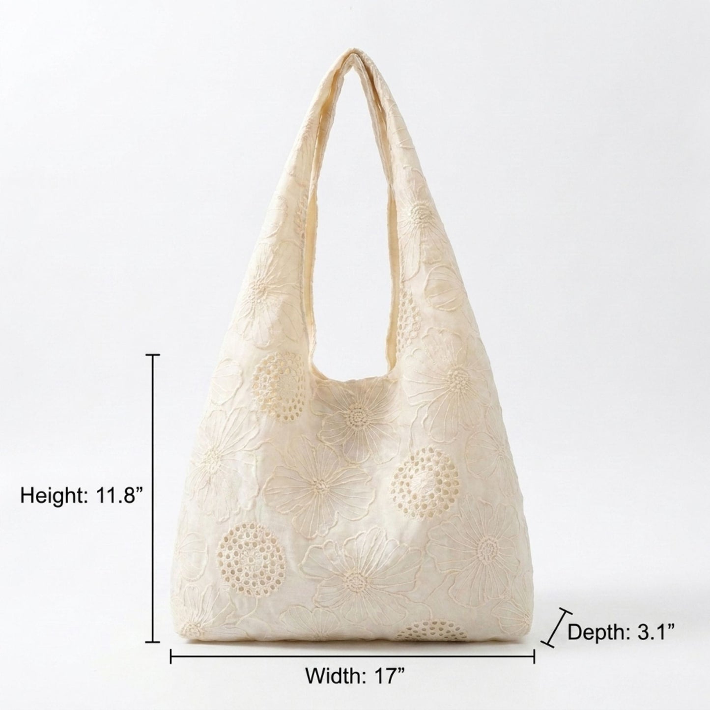 Embroidered Floral Hobo Bag with Shoulder Handle and Inner Pocket