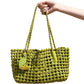 Open Weave Leather Tote Bag with Braided Shoulder Straps and Interior Zip Compartment