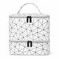 Two-Tier Cosmetic Organizer Bag with Geometric Print Dual Zippers Carry Handle and Interior Pockets