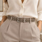 Studded Suede Leather Belt with Square Silver Tone Buckle 41.3in