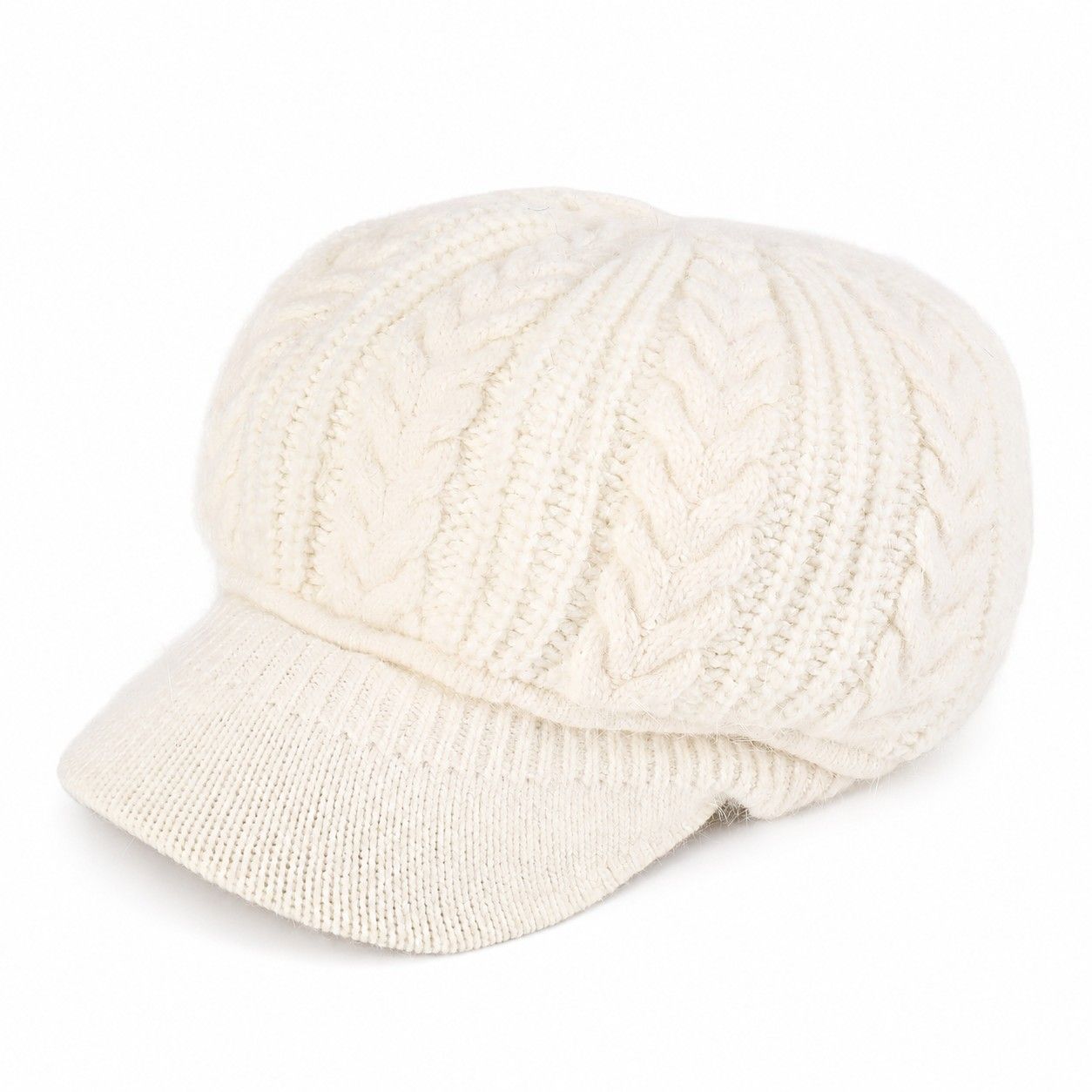 Cable Knit Brim Beanie Faux Fur Lined Warm Winter Hat