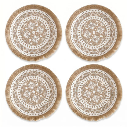 4 Piece Boho Round Placemat Set Woven Look Heat Resistant Table Mats for Dining Table