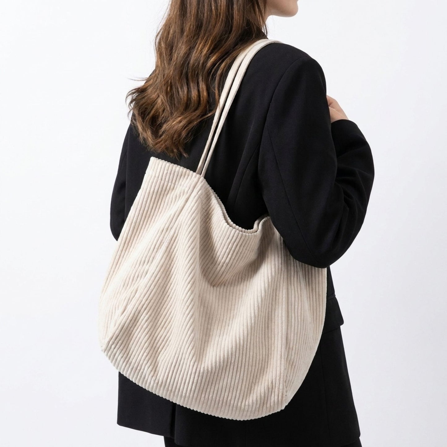Corduroy Tote Bag Large Capacity Slouchy Shoulder Bag for Work School