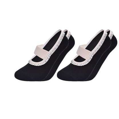 Ballet Style Grip Socks with Ruffle Trim and Cross Strap Anti-Slip Sole Yoga and Pilates 2-Pack