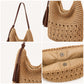 Woven Hobo Shoulder Bag with Magnetic Closure and Slouchy Straw Style Texture