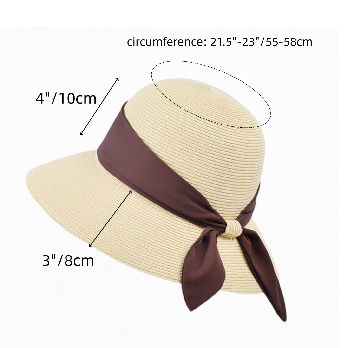 Women's Woven Floppy Sun Hat with Wide Ribbon Knot Detail and Curved Brim