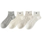 4 Pairs Heart Pattern Breathable Short Crew Socks Soft Stretch Knit Design Multiple Color Options