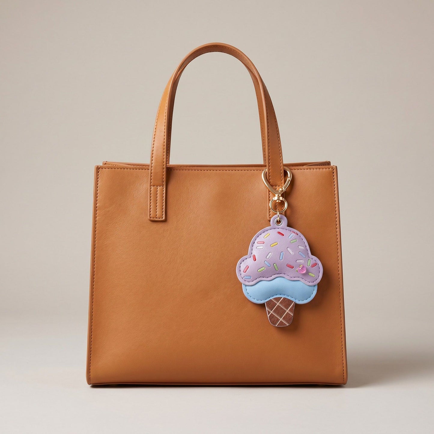 Ice Cream Cone Bag Charm with Colorful Sprinkles and Gold Tone Clip