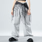 Sheer Mesh Sequin Fringe Hip Scarf Belt Wrap with Asymmetrical Hem 59in
