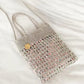 Hand-Crocheted Sequin Crossbody Bag Small Square Shoulder Bag for Phone and Essentials
