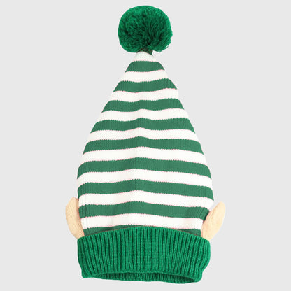Christmas Elf Striped Knit Hat Striped Beanie with Pom-Pom & Elf Ears for Holiday Parties & Festive Decor