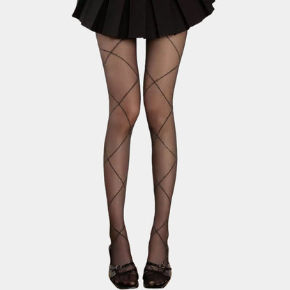 Crisscross Pattern Sheer Tights with Soft Stretch Fit and Delicate Allover Line Design for Stylish Everyday Legwear