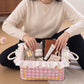 Gingham Fabric Storage Basket with Ruffle Trim and Handles