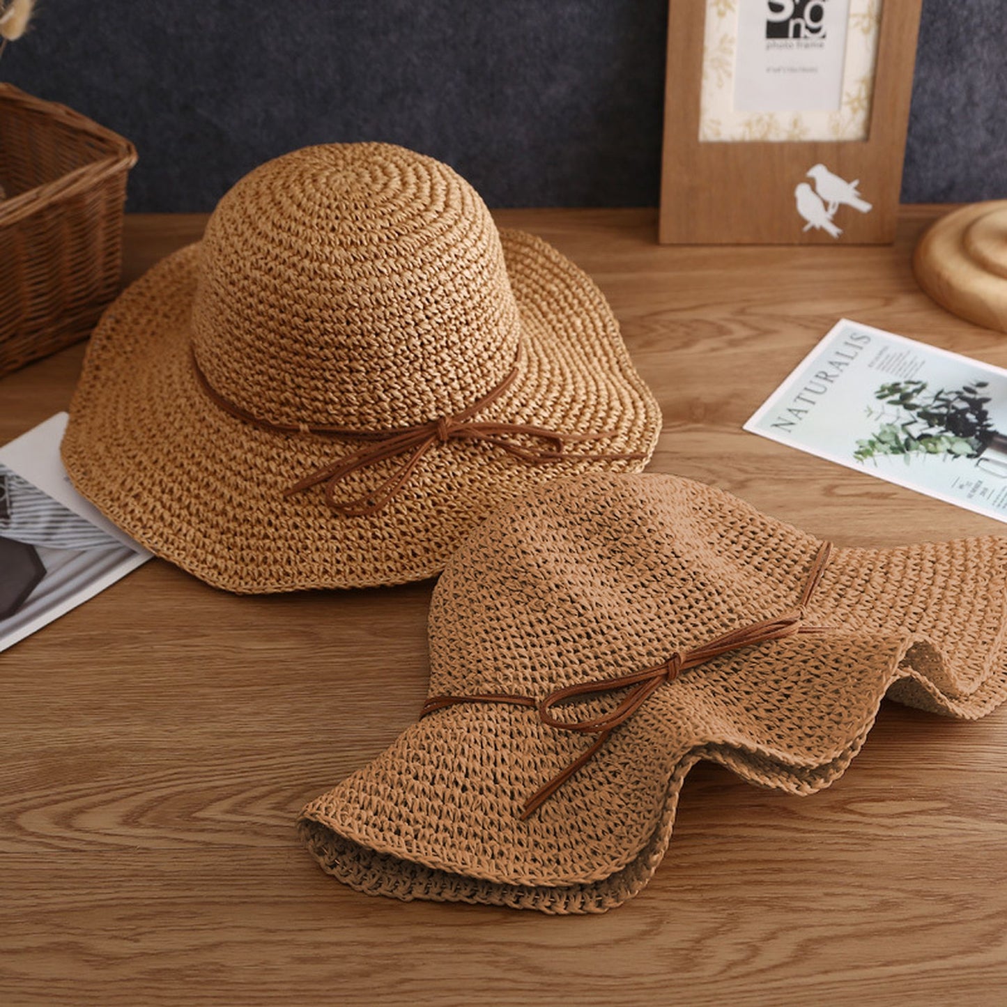 Wide - Brim Straw Sun Hat with Leather Tie