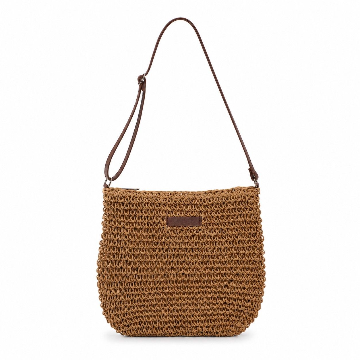 Textured Woven Crossbody Bag with Zip Closure Adjustable Strap and Inner Zip Pocket