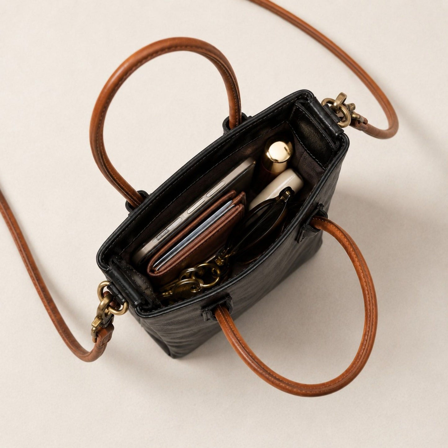 Mini Tote Bag with Top Handles and Adjustable Crossbody Strap