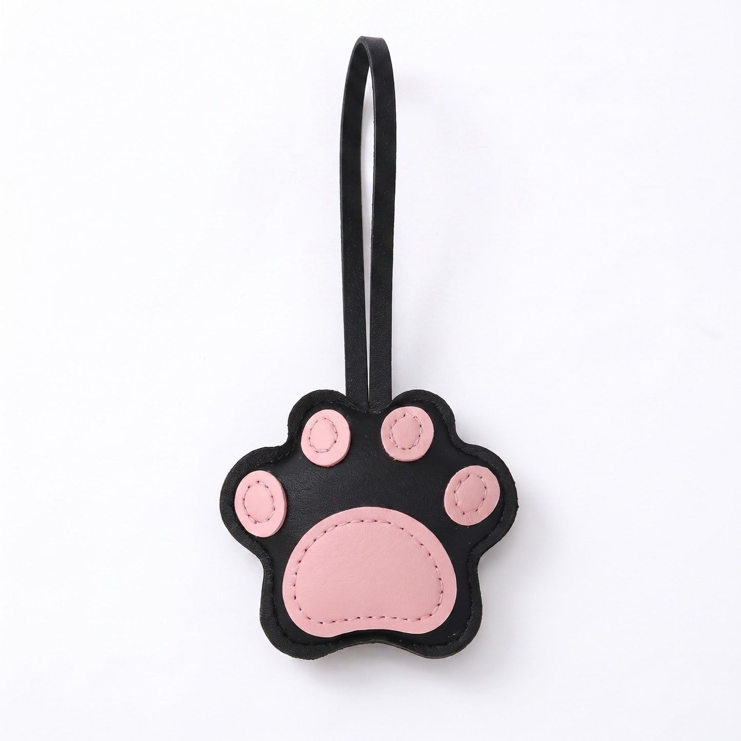 2-Piece Womens Faux Leather Paw Print Bag Charm with Long Hanging Strap and Padded Detail