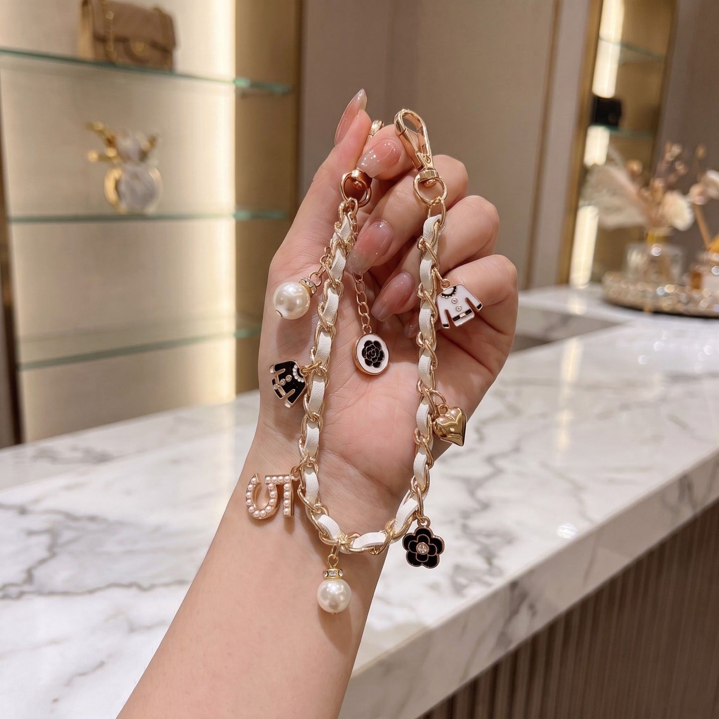 Decorative Chain Bag Strap with Charms and Swivel Clasps