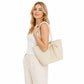 Woven Straw Style Tote Bag Large Capacity Shoulder Bag with Lace Bow Detail