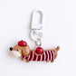 2-Piece Dachshund Dog Keychain Bag Charm Striped Sweater Apple Accent Clip Key Ring