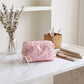 Womens Quilted Bow Makeup Bag with Pearl Charm Cosmetic Pouch