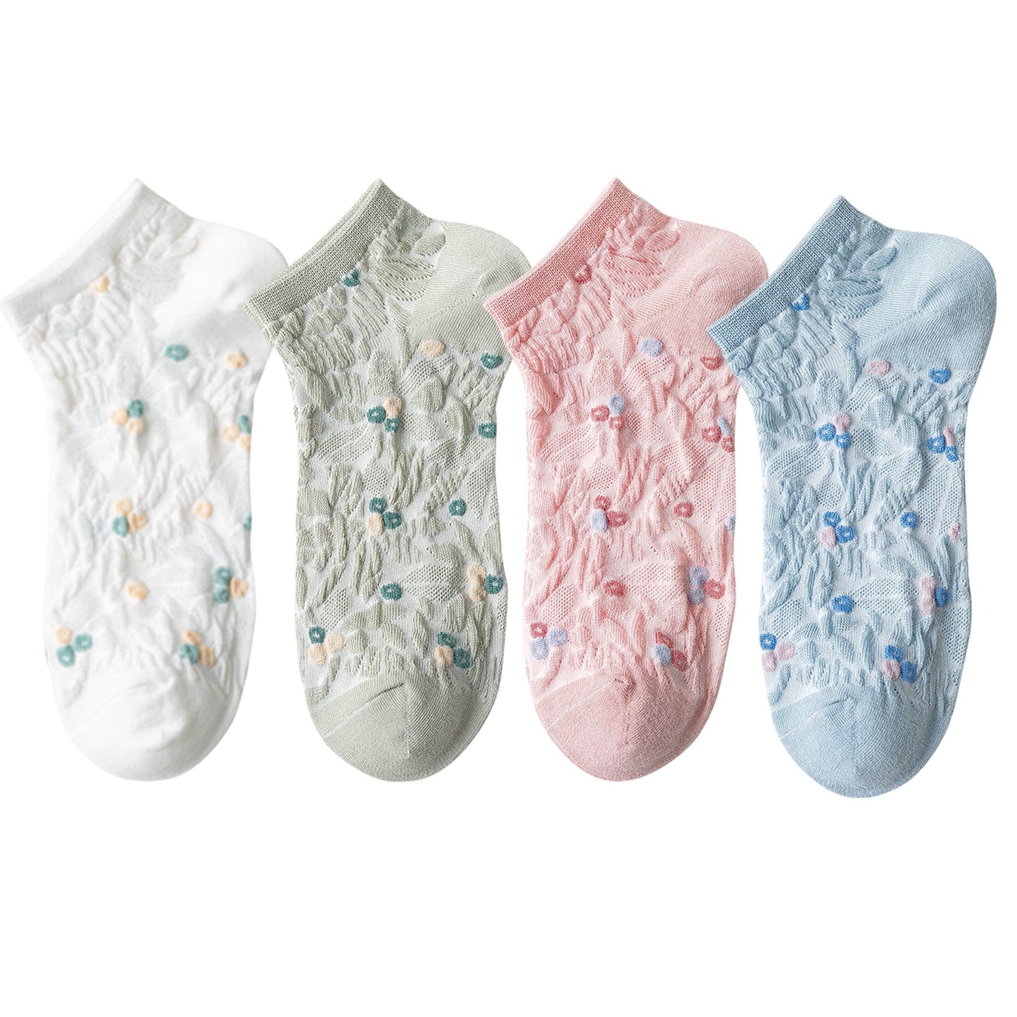 4 Pairs Women's Low-Cut Floral Embroidered Socks Soft Combed Cotton Breathable Fit for Sneakers Flats and Everyday Casual Wear