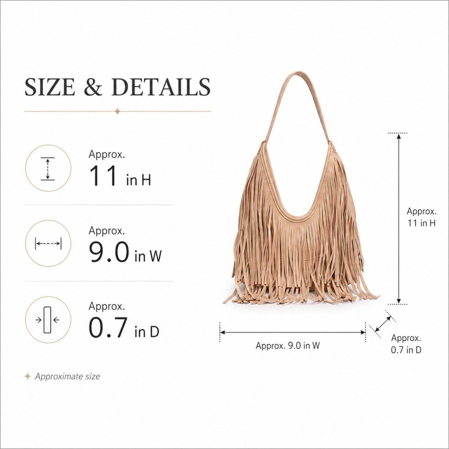 Fringe Shoulder Bag Beige Suede Look Boho Hobo Purse with Long Strap