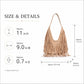 Fringe Shoulder Bag Beige Suede Look Boho Hobo Purse with Long Strap
