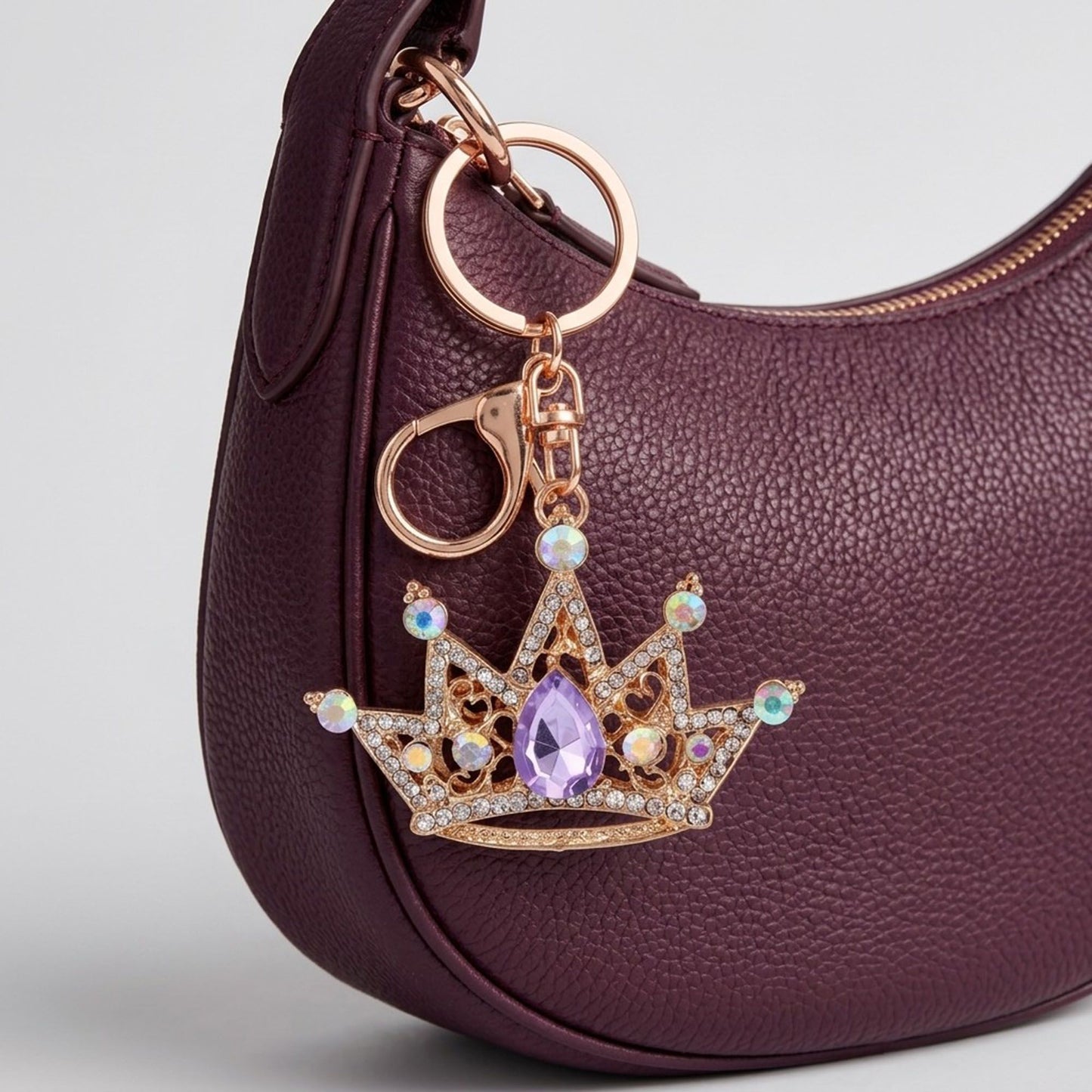 2pc Crown Rhinestone Keychain Bag Charm with Lobster Clasp and Key Ring