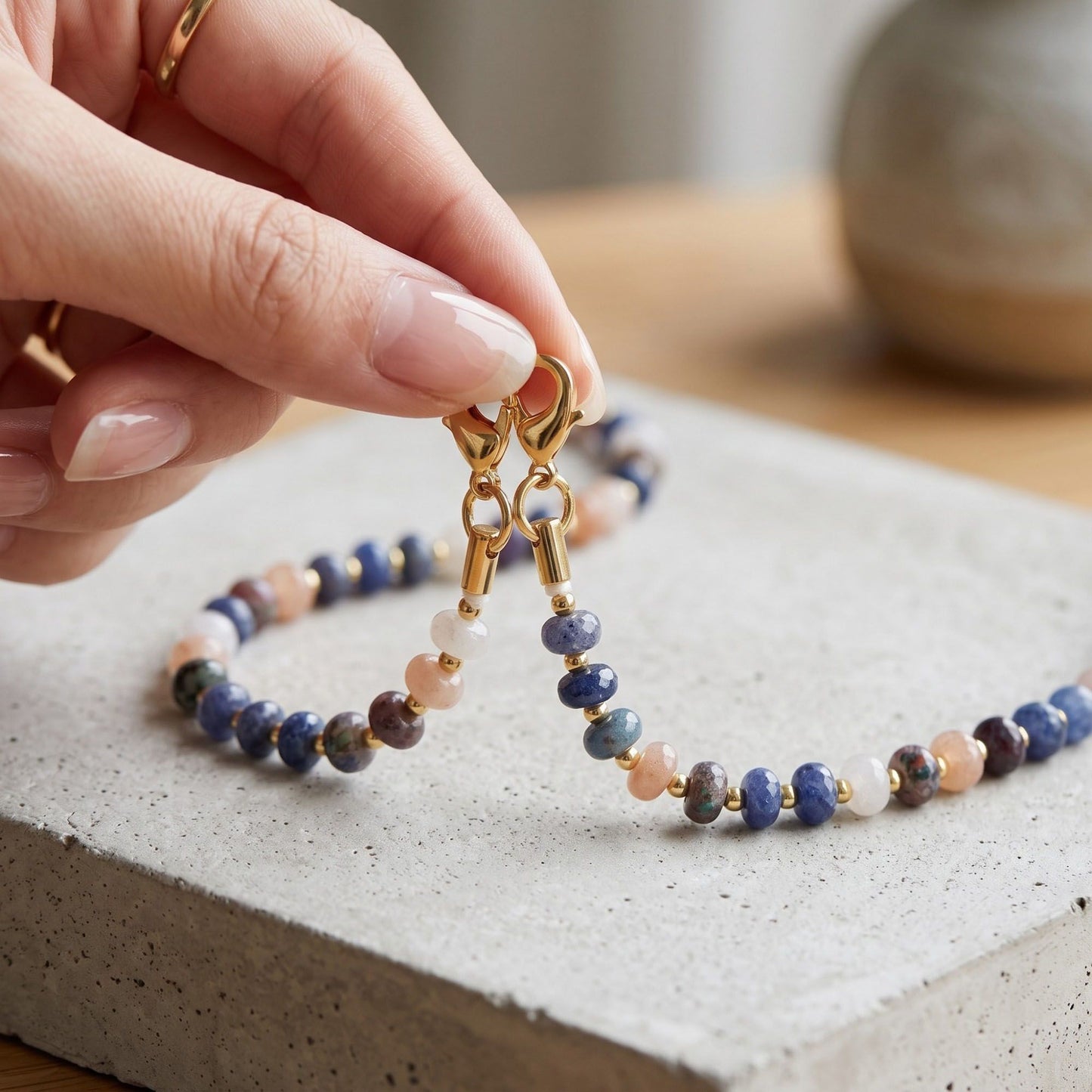 Oval Beaded Phone Wrist Strap with Detachable Clasps