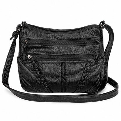 Multi-Pocket Crossbody Bag with Adjustable Strap and Braided Trim