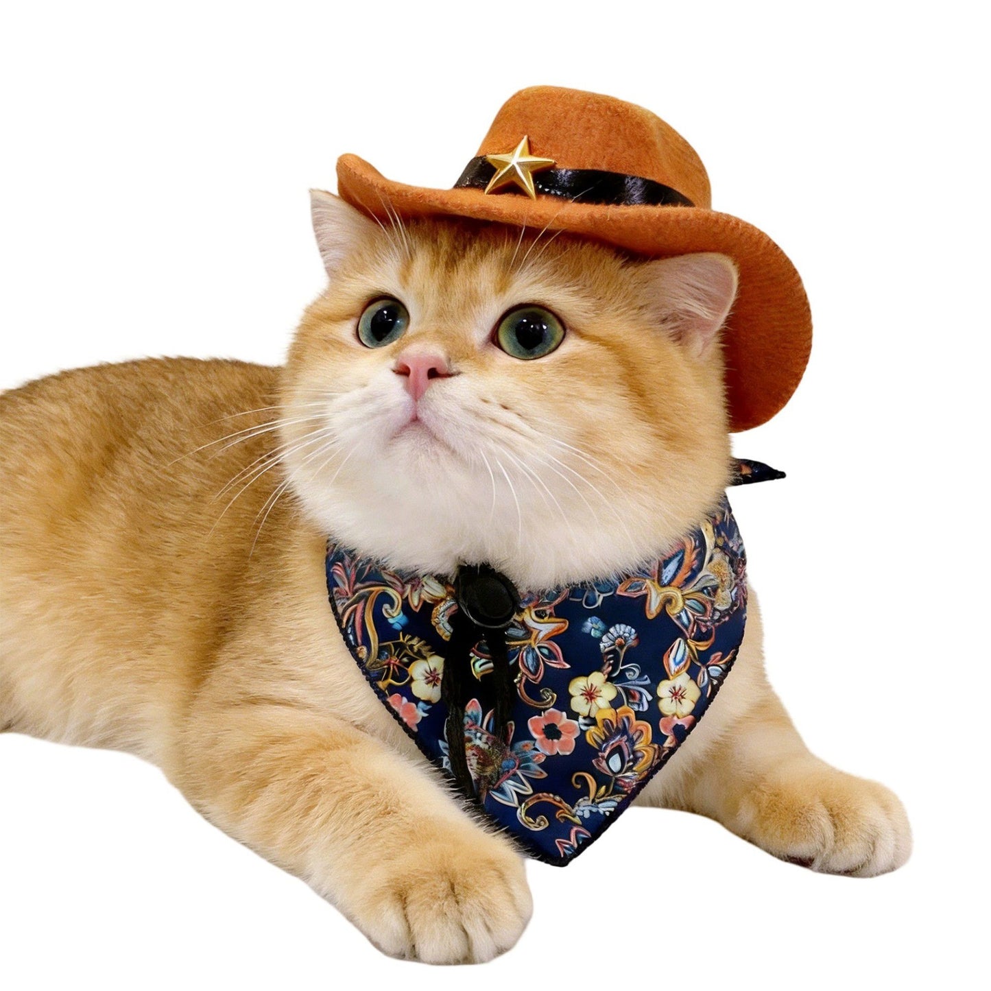 Pet Bandana Scarf Floral Pattern with Hat Accessory for Dogs and Cats