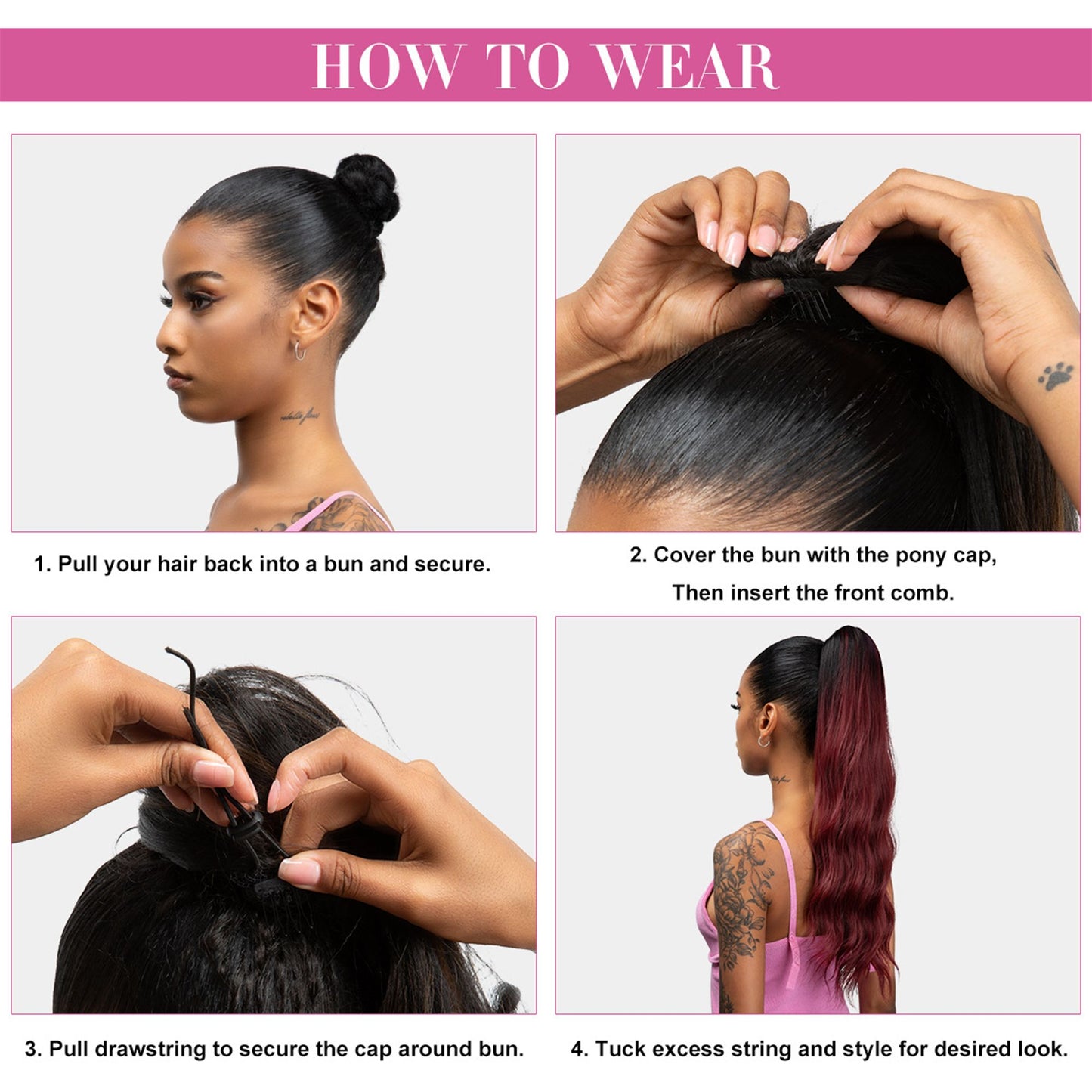 Long Drawstring Ponytail Hair Extension Wave 22 Inch Synthetic Fake Layered Pony Tail Hairpieces for Women