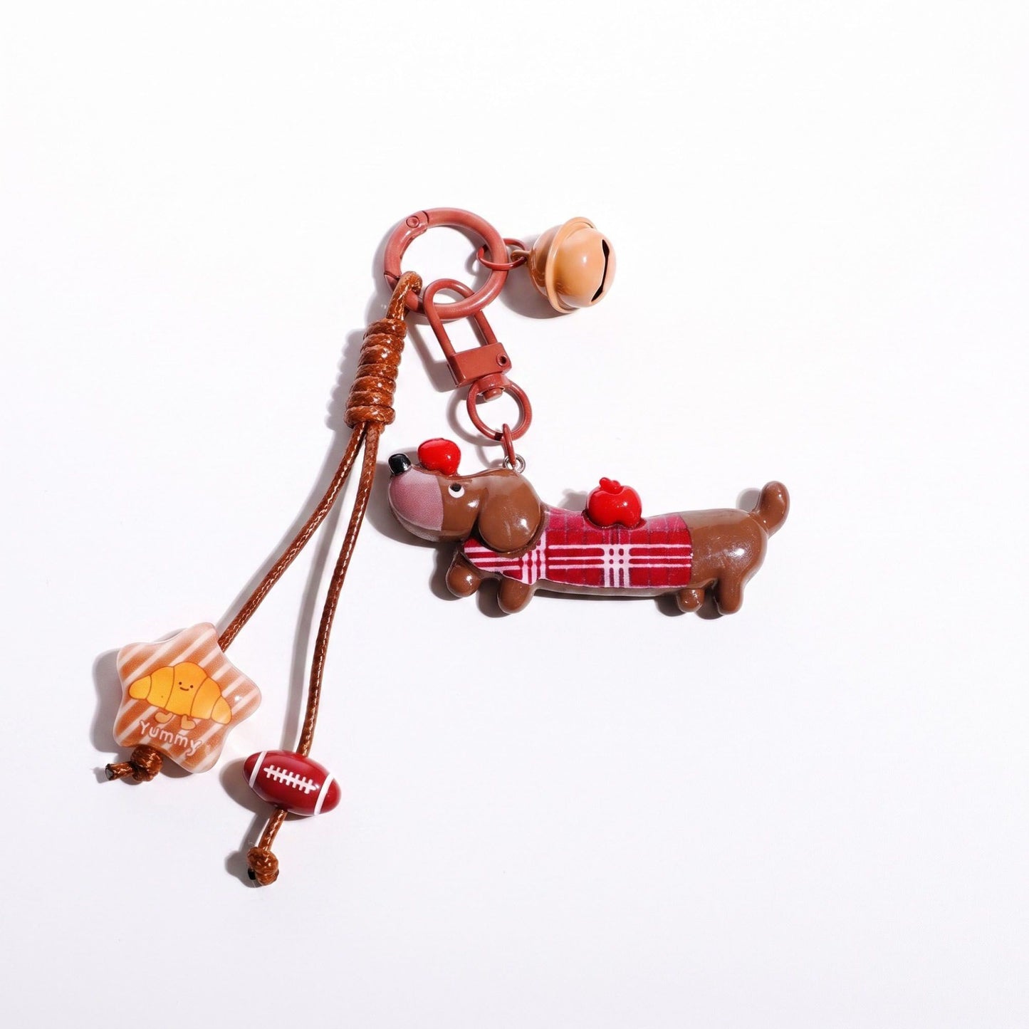 2-Piece Dachshund Dog Keychain Bag Charm Clip with Bell and Dangling Charms
