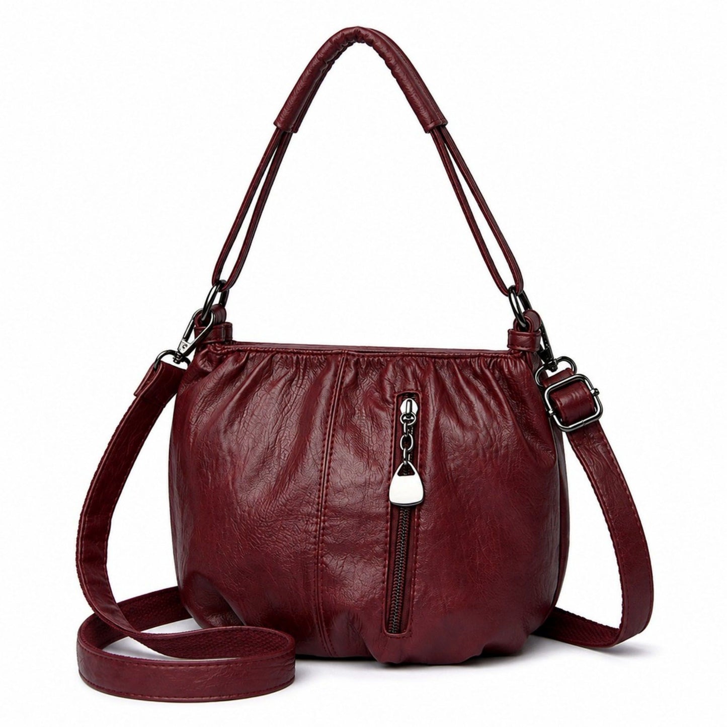Soft Ruched Faux Leather Shoulder & Crossbody Bag