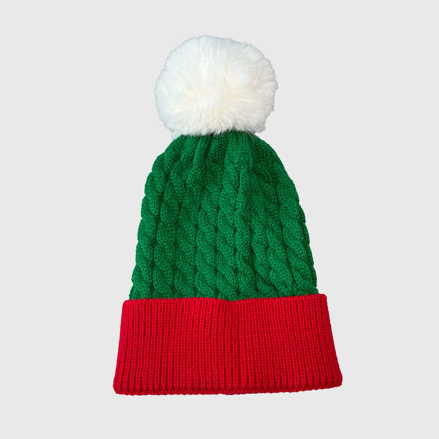Christmas Beanie Knit Hat with Faux Fur Pom-Pom for Holiday Winter Warmth