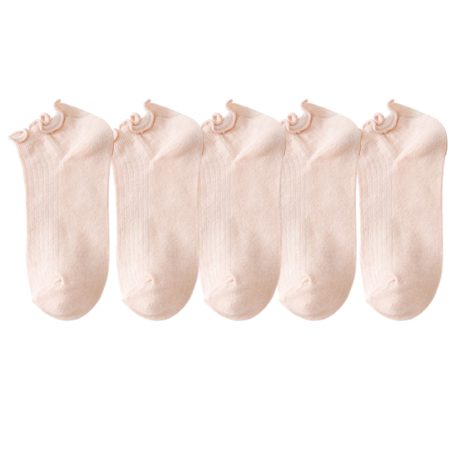 5-Pack Ribbed Ankle Socks with Ruffle Lettuce Trim Soft Stretch Cotton Cute Everyday Style