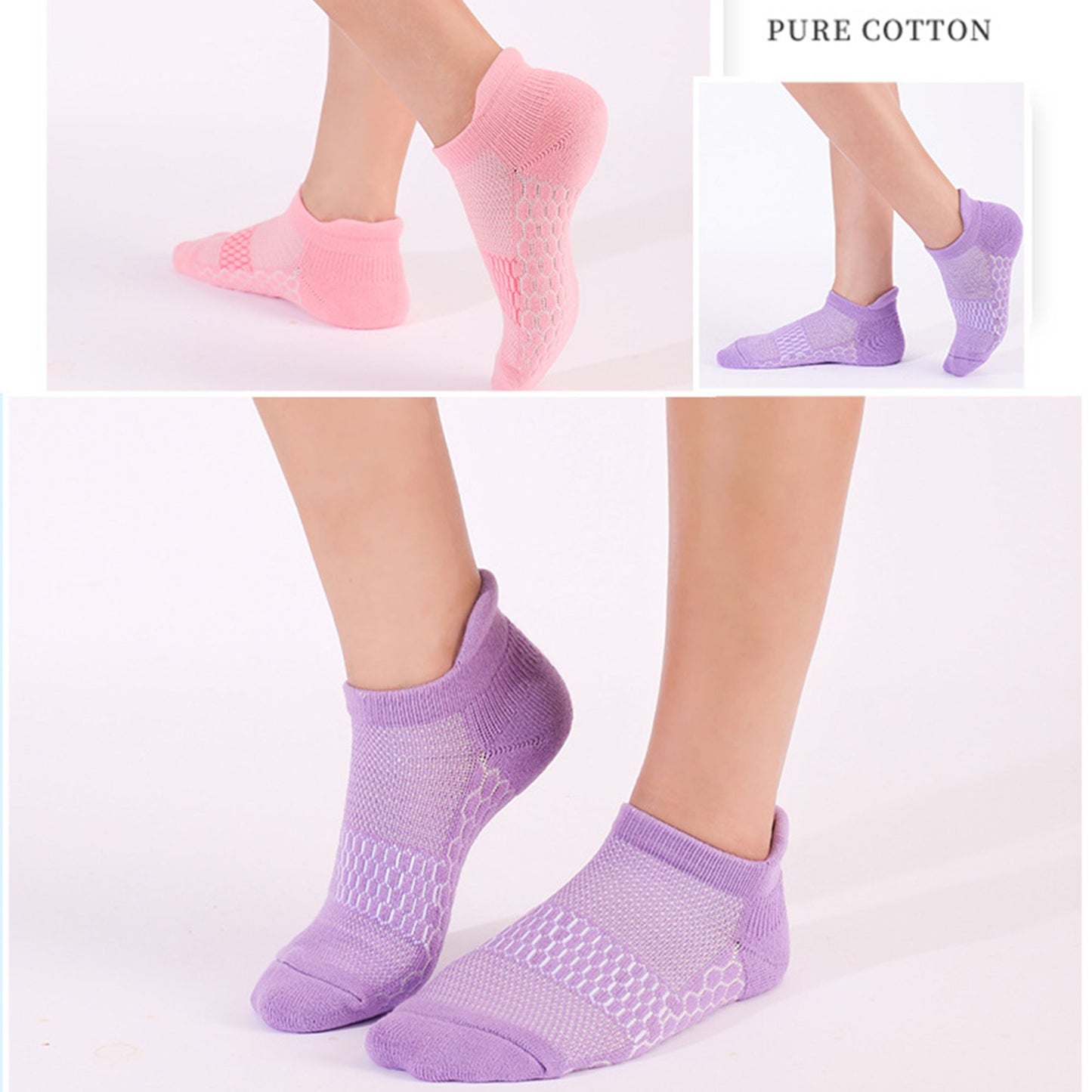 2-Pair Set Low-Cut Athletic Socks with Honeycomb Mesh Ventilation Arch Compression and Cushioned Heel Fit