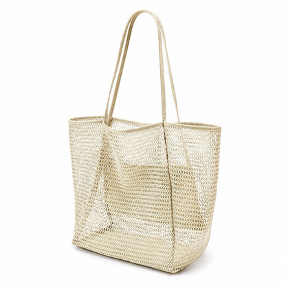 Mesh Tote Bag Large Capacity Lightweight Polyester Shoulder Handbag with Inner Pouch