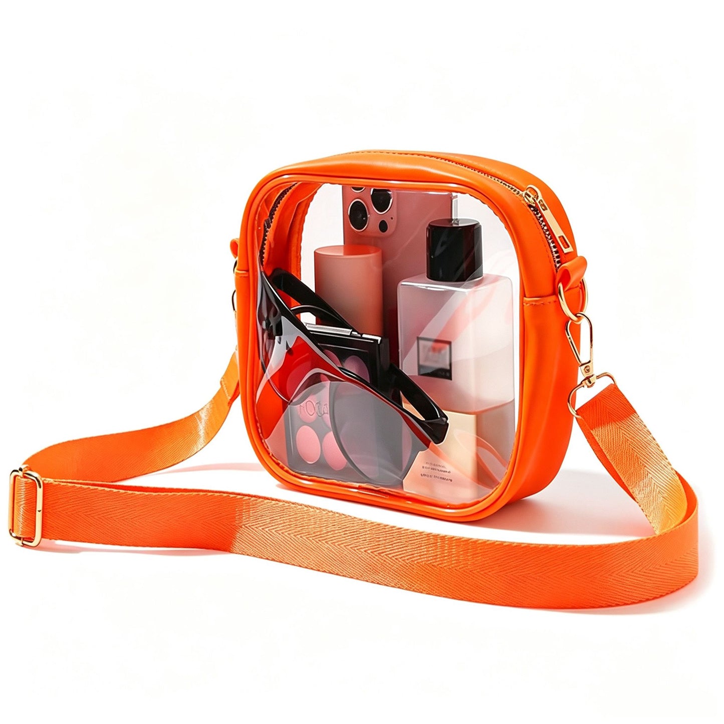Clear Crossbody Bag with Front Zipper Pocket, Structured Trim and Adjustable Removable Shoulder Strap