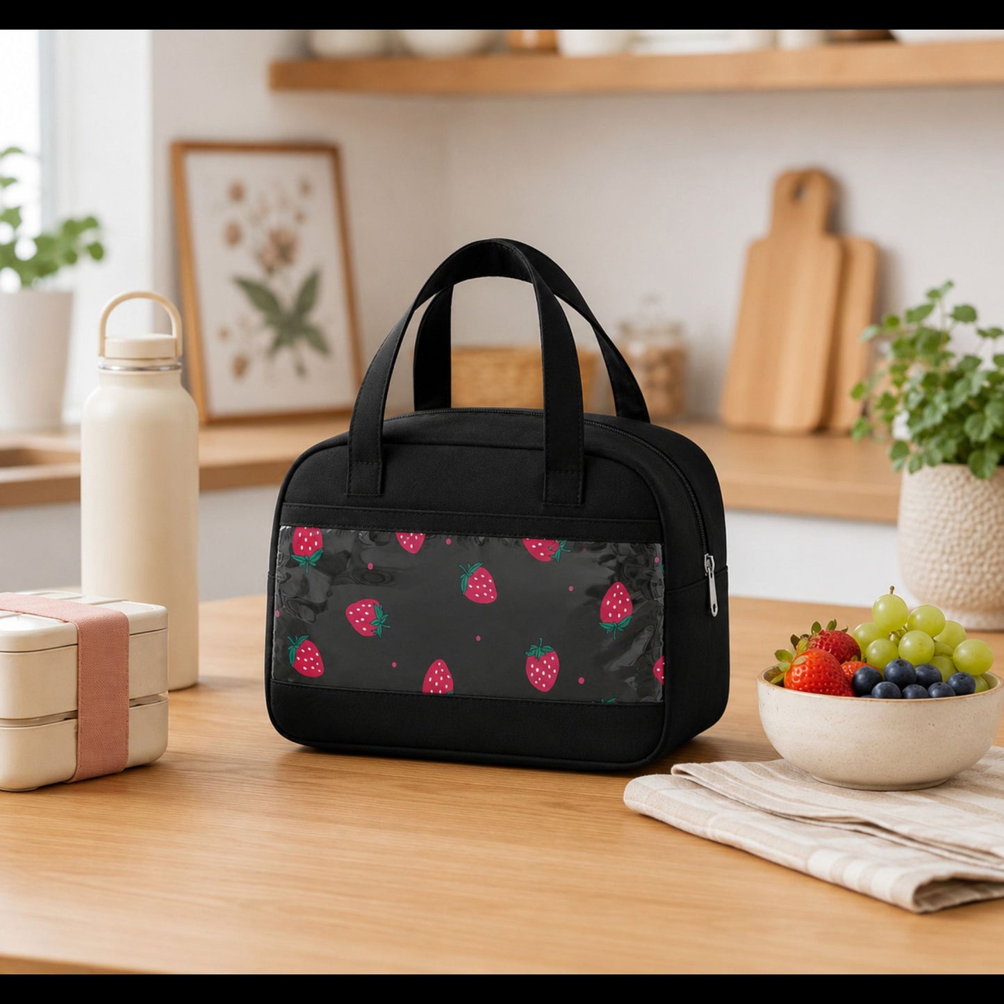 Fruit Print Insulated Lunch Bag Large Capacity Waterproof Lunch Tote for Work School