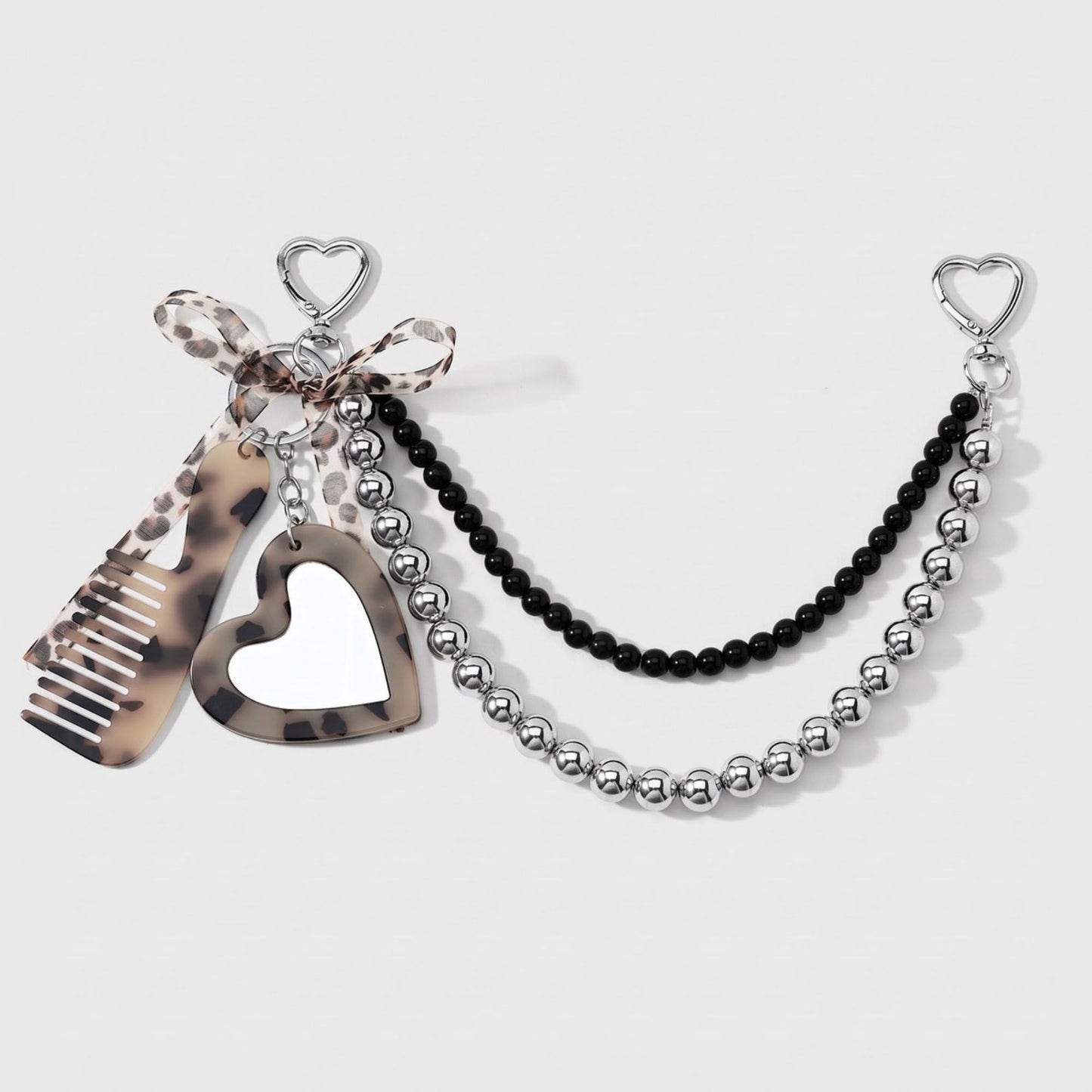Layered Beaded Bag Charm with Heart Mirror and Comb