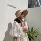 Crochet Straw Sun Hat with Lace Trim & Bow
