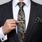Men's Paisley Pattern Tie Gift Set with Matching Pocket Square Cufflinks and Silver Tie Clip