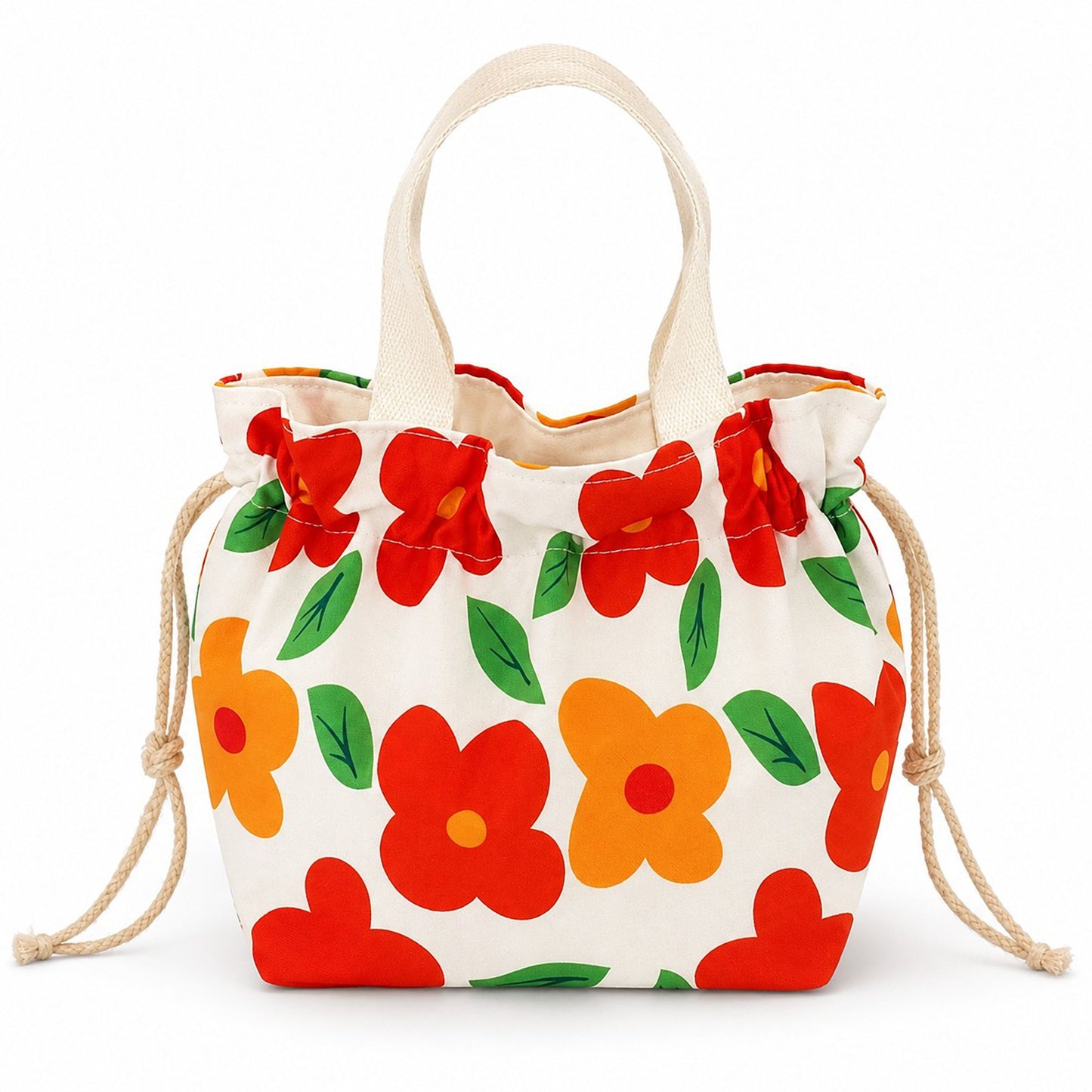 Printed Drawstring Lunch Tote with Top Handles