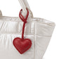 Padded Puffer Tote Bag with Rounded Top Handles and Exterior Front Pocket 13x6.5x4in