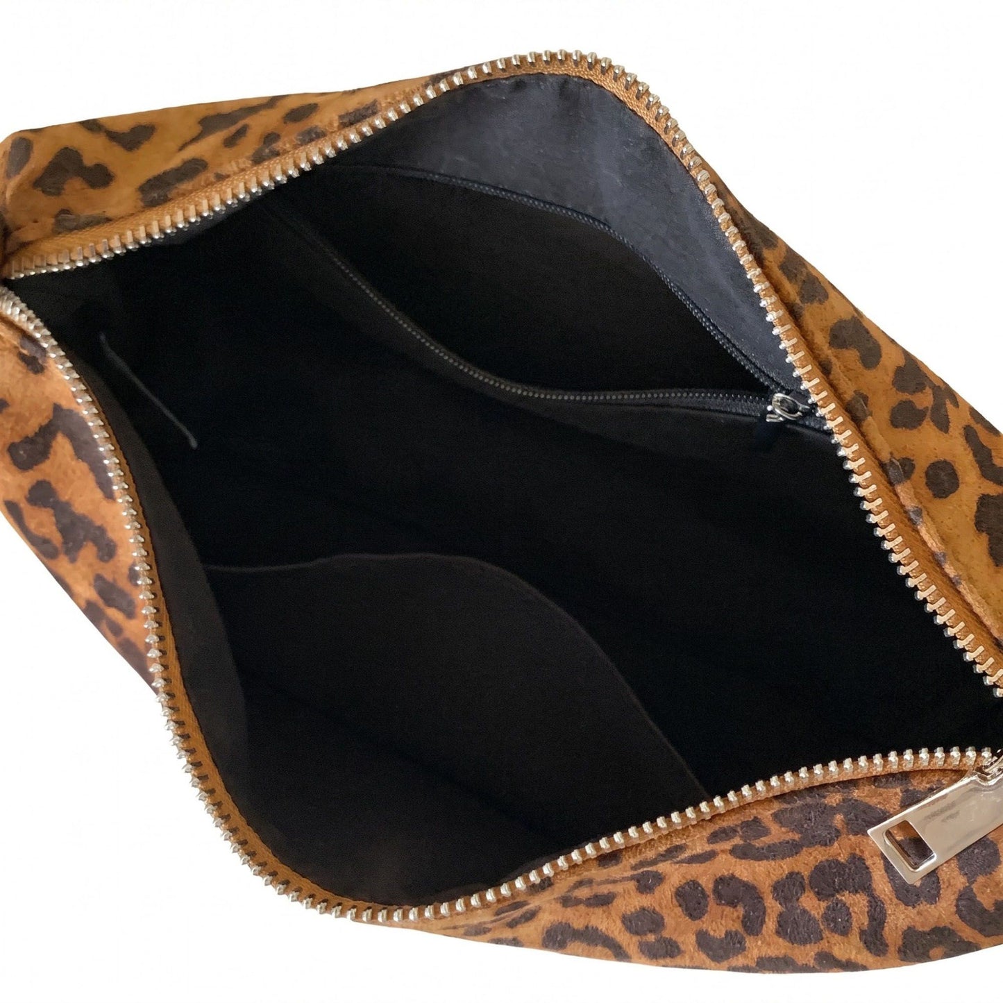 Leopard Print Faux Suede Hobo Shoulder Bag with Zipper Closure