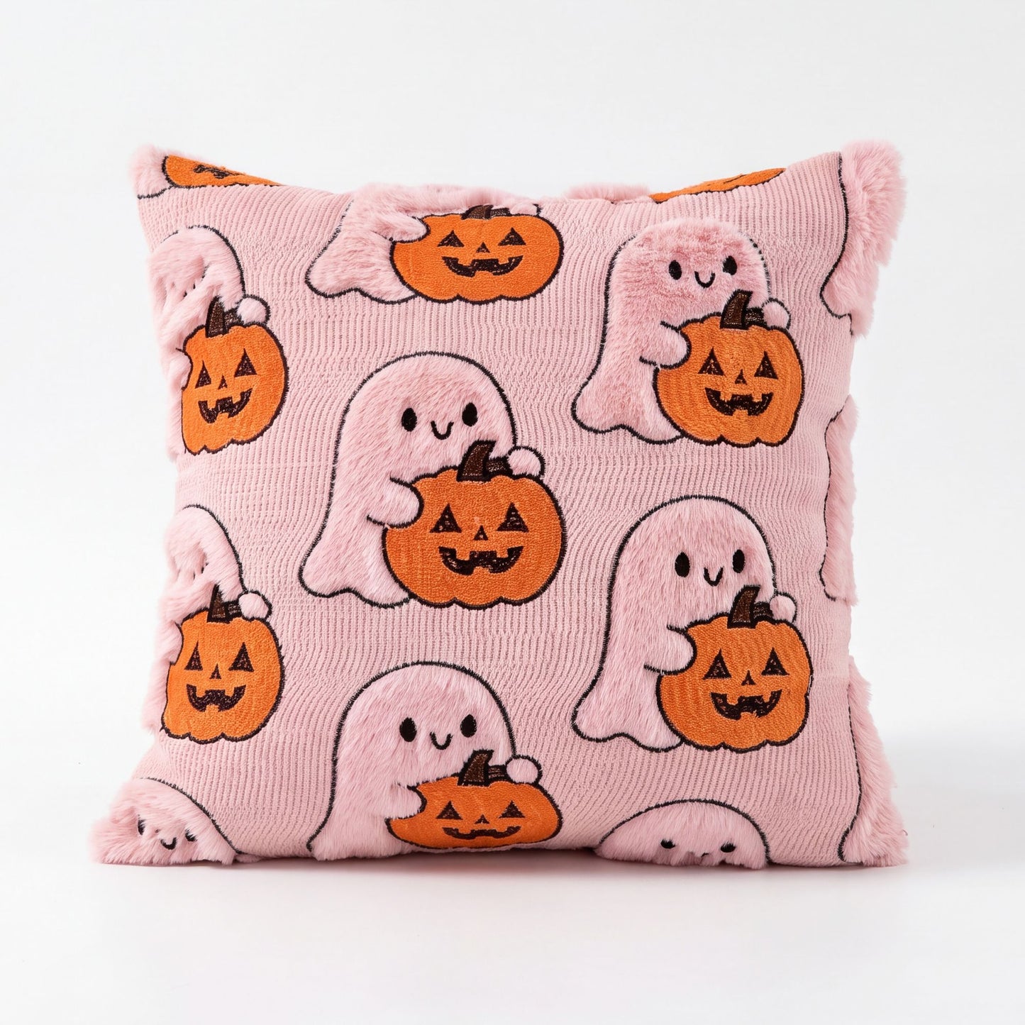 Halloween Ghost Pumpkin Textured Decorative Throw Pillow Cover Square Cushion for Sofa Bed Chair