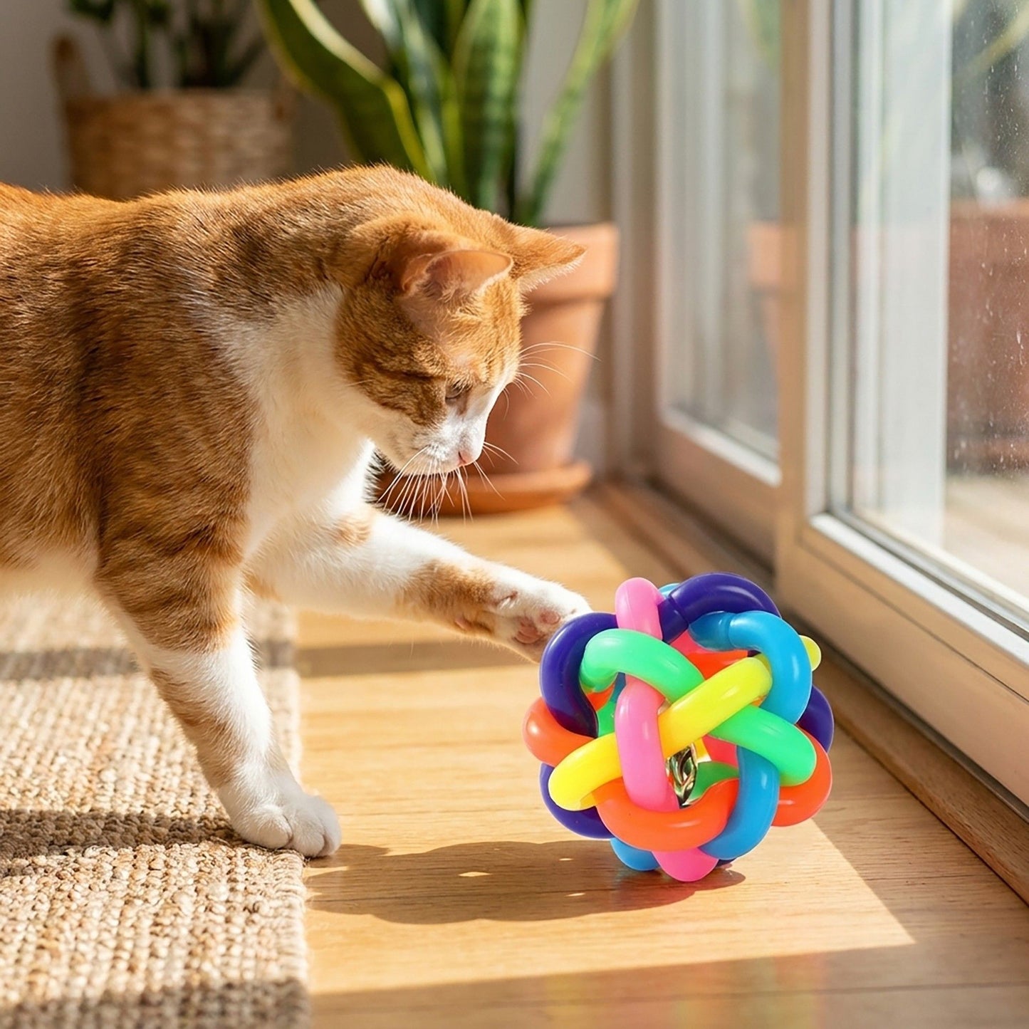 Colorful Woven Dog Ball Toy Durable Chew and Fetch Interactive Pet Toy
