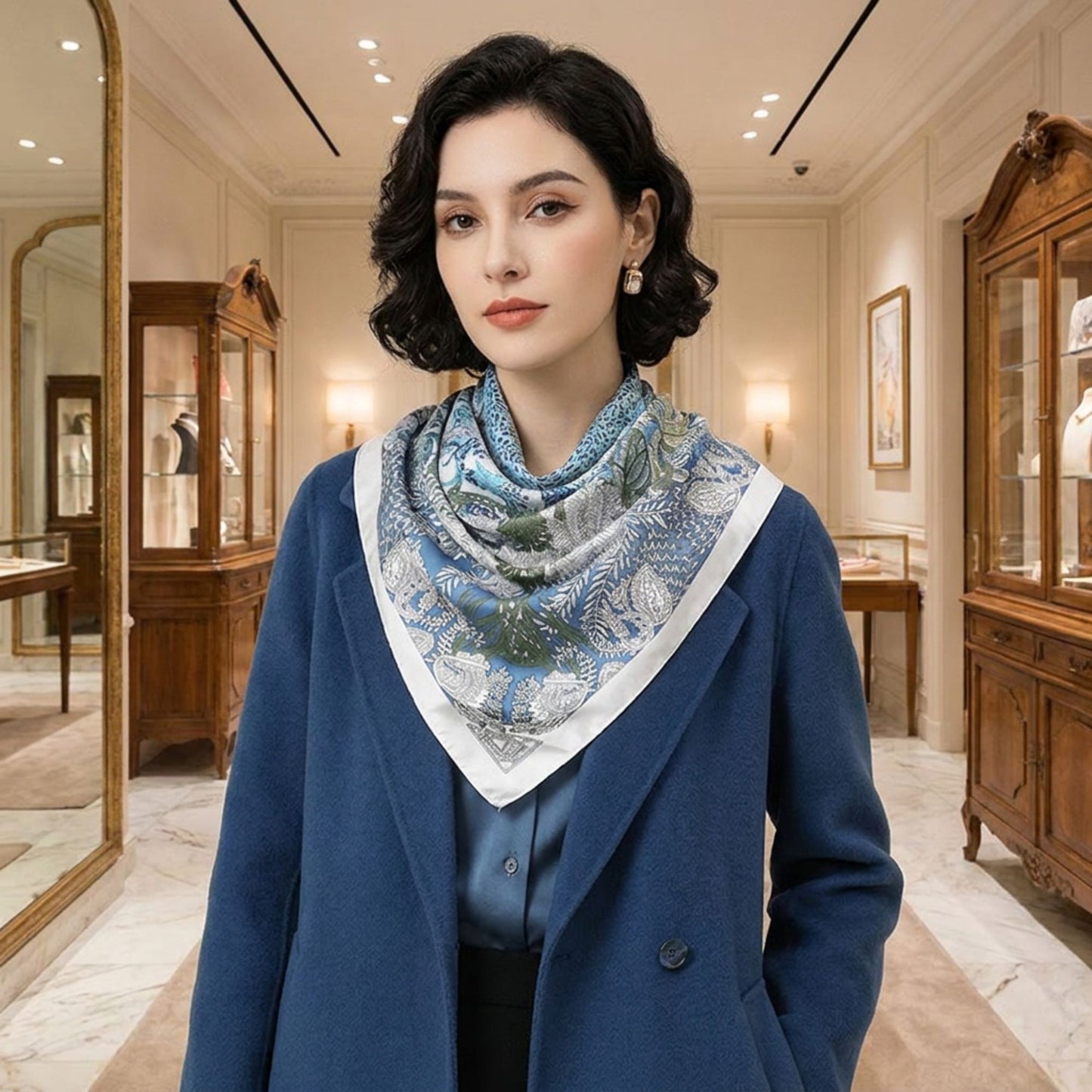 Botanical Print Satin Feel Square Scarf Elegant Lightweight Fashion Neck Hair Scarf 35.5¡Á35.5 Inches